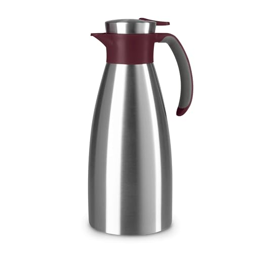 Emsa Isolierkanne Soft Grip 1,5L Edelstahl, 12h heiß + 24h kalt, auslaufsicher, rutschfester Griff, Weinrot