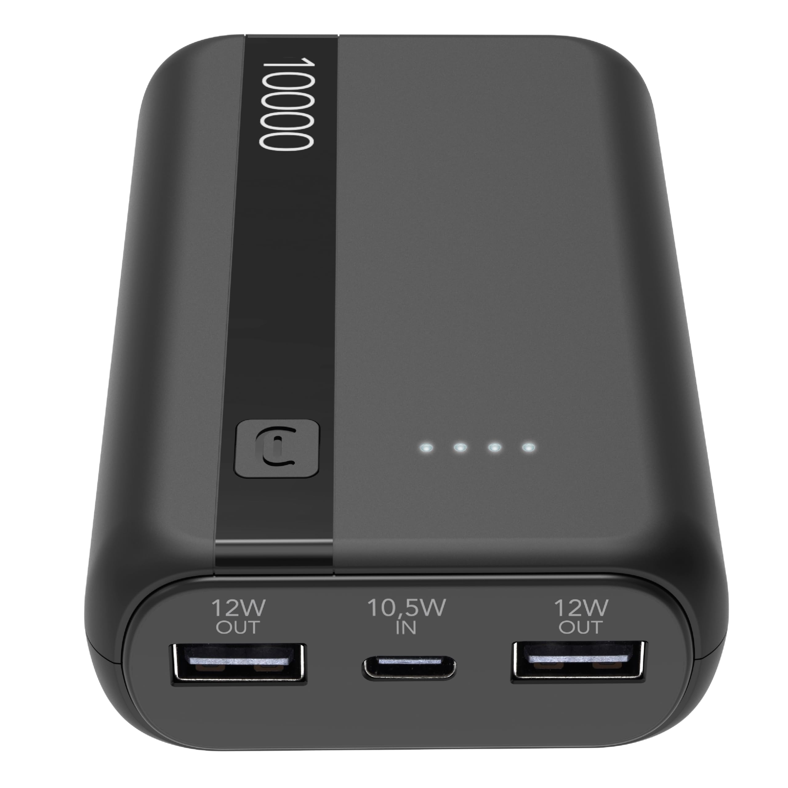 Cellularline Power Bank 10.000mAh - USB-C Eingang, USB-Ausgang 12W - Li-ion Batterie - Schwarze Farbe