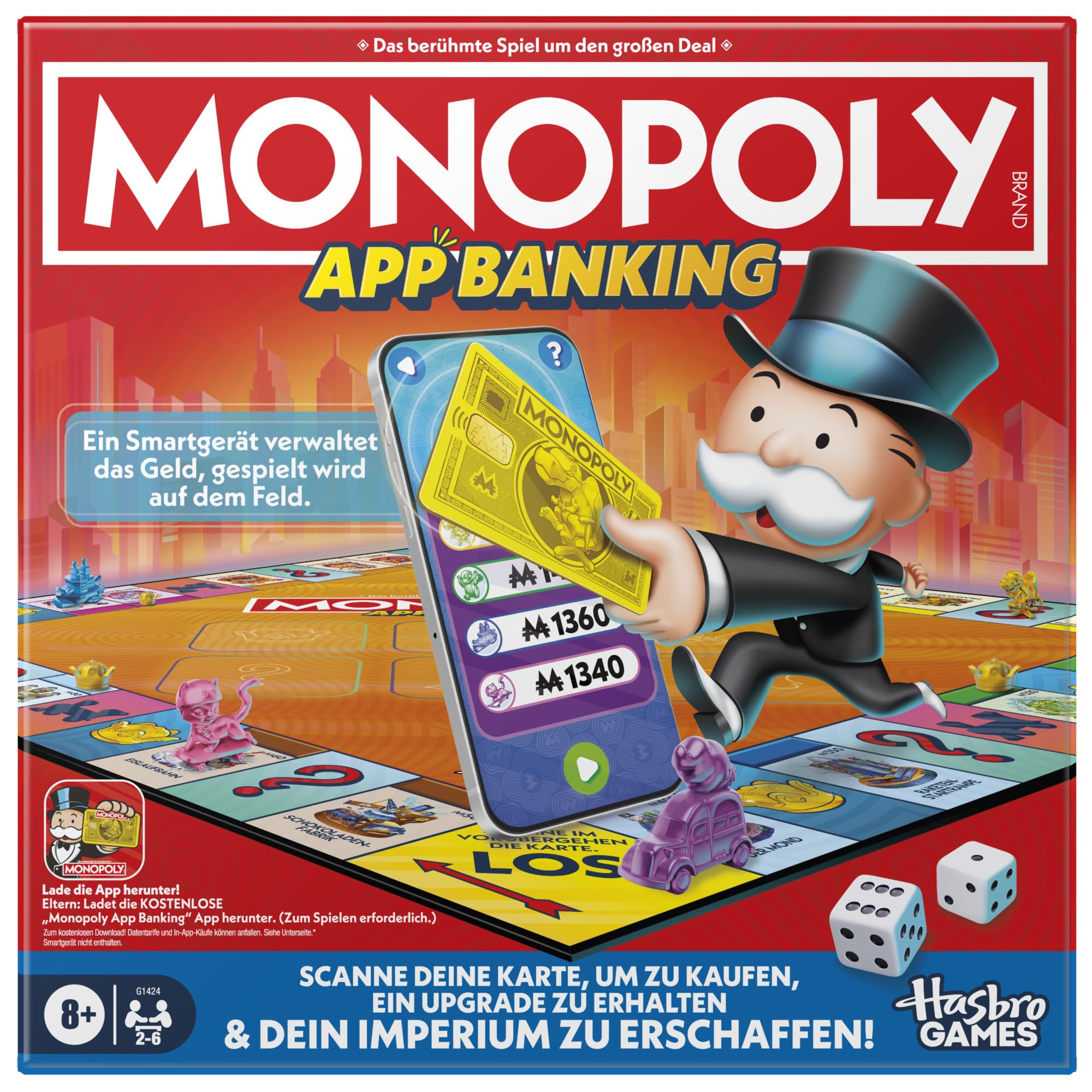 Monopoly App Banking Brettspiel - Deutsche Fassung, Modernes Gesellschaftsspiel für Kinder ab 8 Jahre, Für 2-6 Spieler