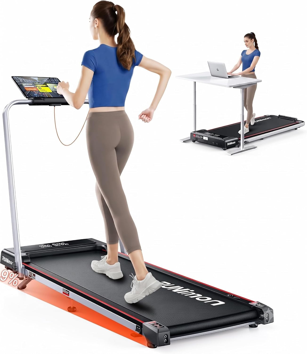 6-in-1 Laufband für Zuhause, klappbar, mit Neigung, 12 km/h, 2-LED-Anzeigen, für max. 120 kg, ohne Installation